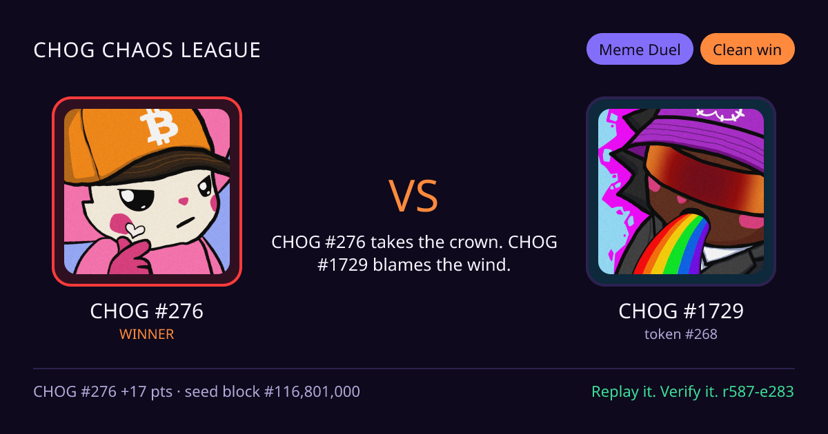Highlight card: CHOG #276 versus CHOG #1729