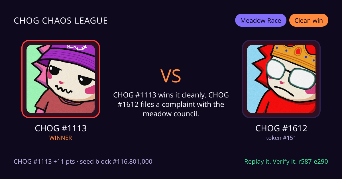 Highlight card: CHOG #1113 versus CHOG #1612