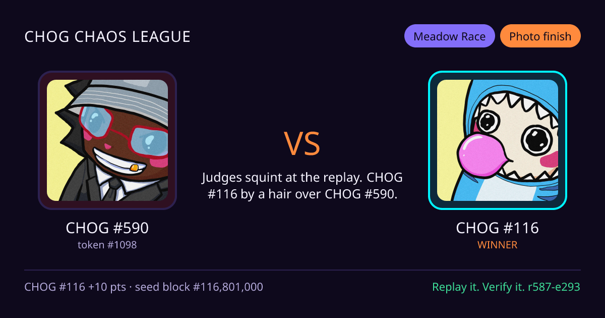 Highlight card: CHOG #590 versus CHOG #116