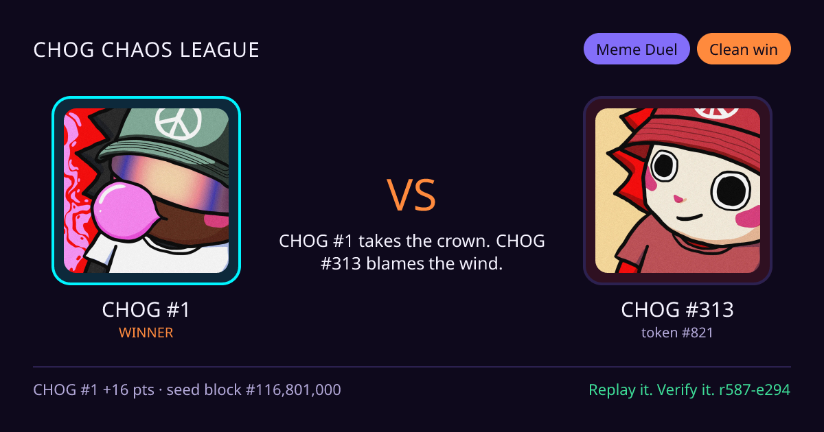 Highlight card: CHOG #1 versus CHOG #313