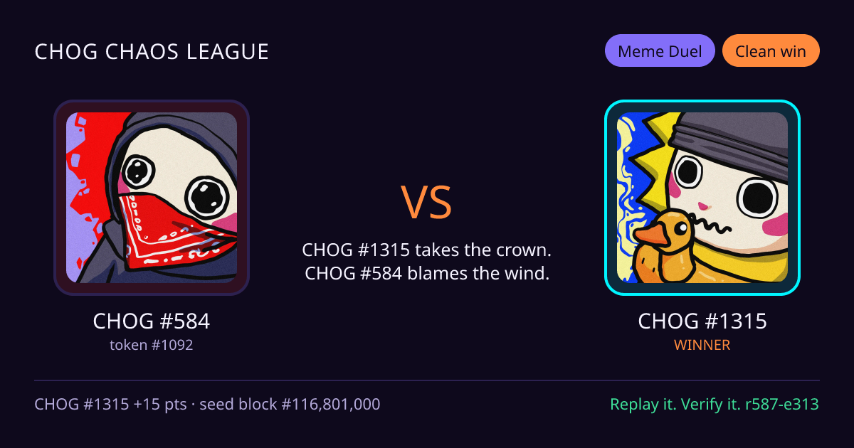 Highlight card: CHOG #584 versus CHOG #1315