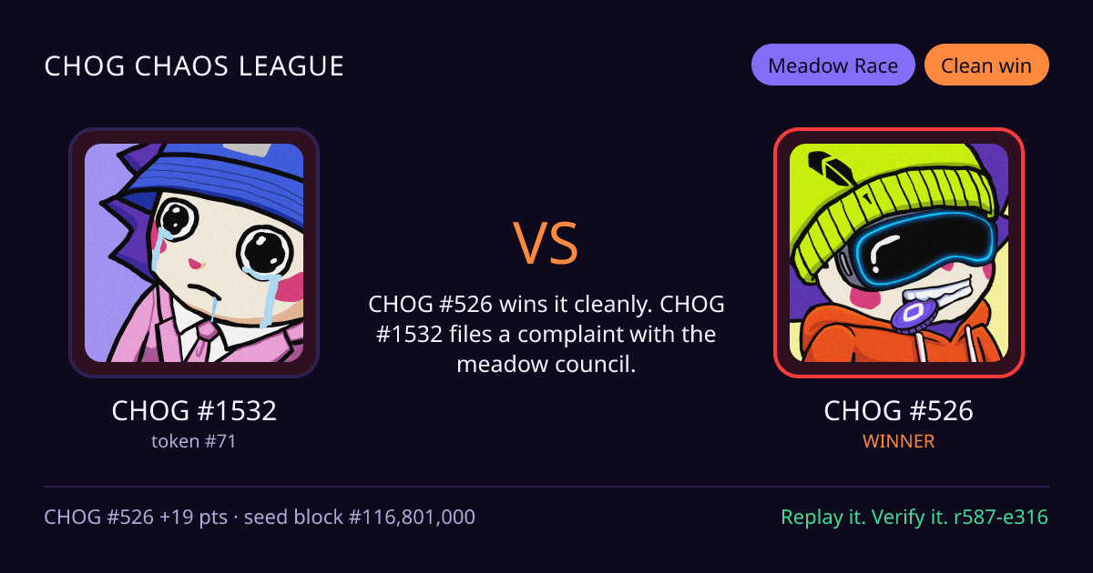 Highlight card: CHOG #1532 versus CHOG #526