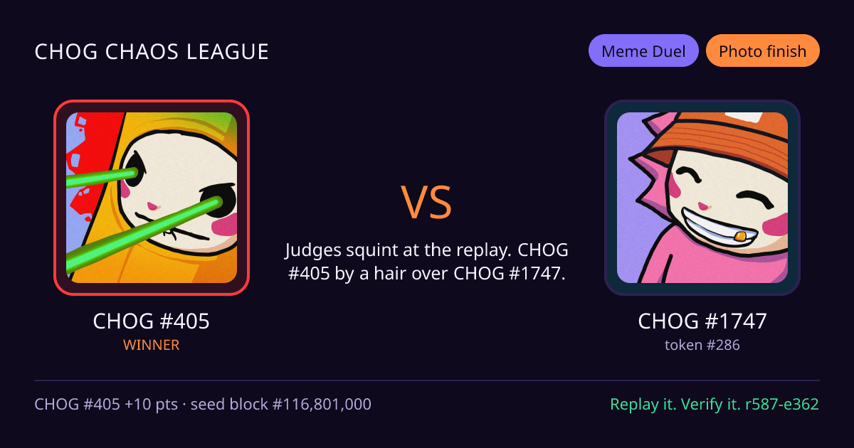 Highlight card: CHOG #405 versus CHOG #1747