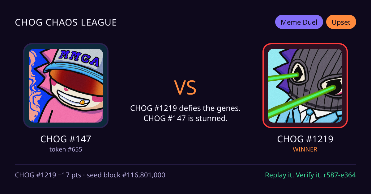 Highlight card: CHOG #147 versus CHOG #1219