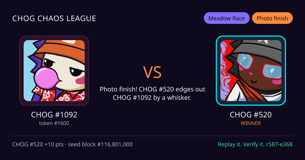 Highlight card: CHOG #1092 versus CHOG #520