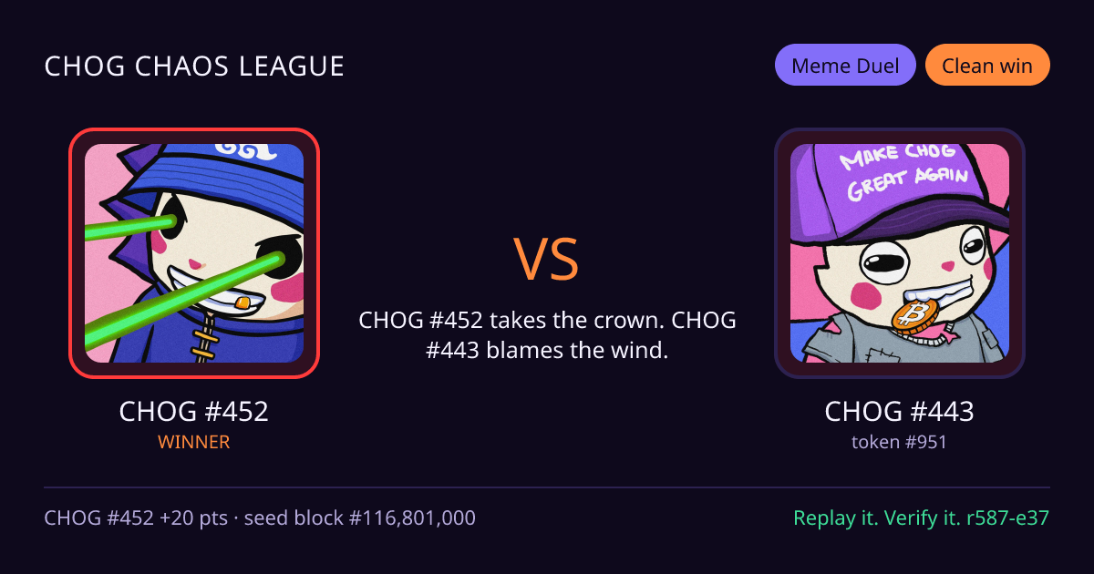 Highlight card: CHOG #452 versus CHOG #443