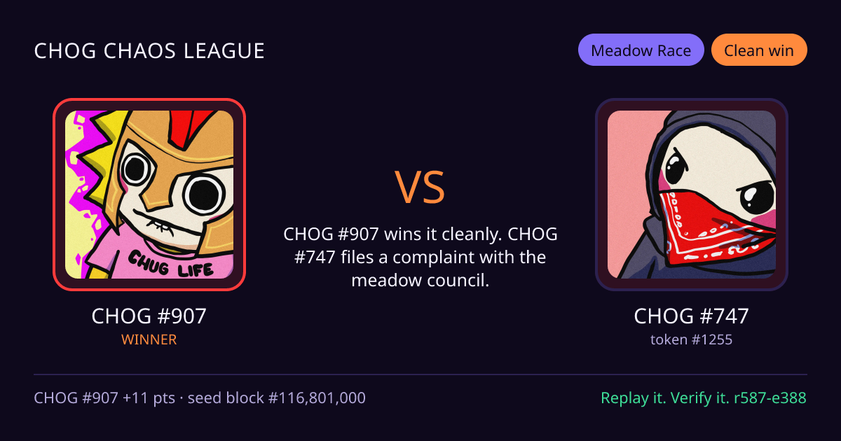 Highlight card: CHOG #907 versus CHOG #747