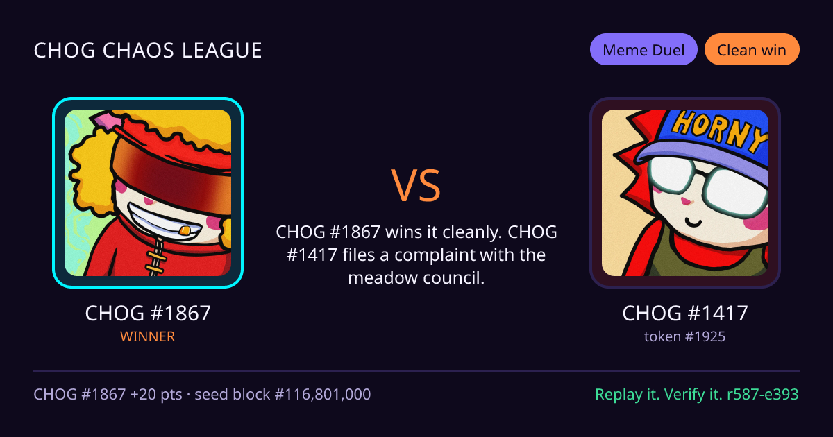 Highlight card: CHOG #1867 versus CHOG #1417