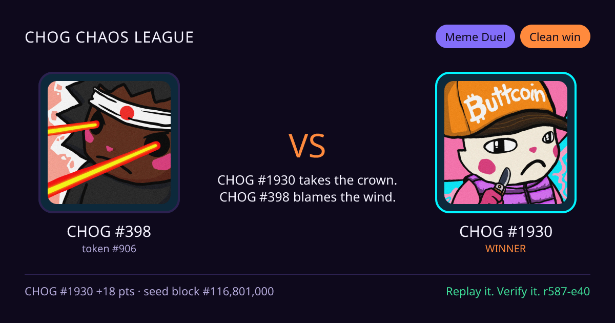 Highlight card: CHOG #398 versus CHOG #1930