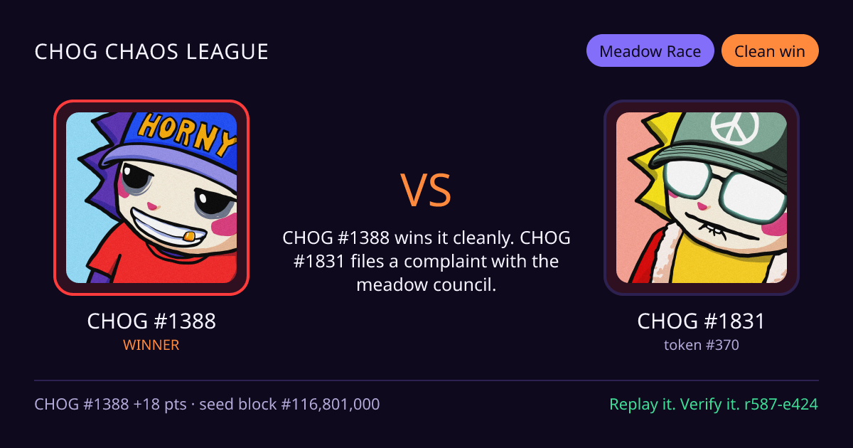 Highlight card: CHOG #1388 versus CHOG #1831