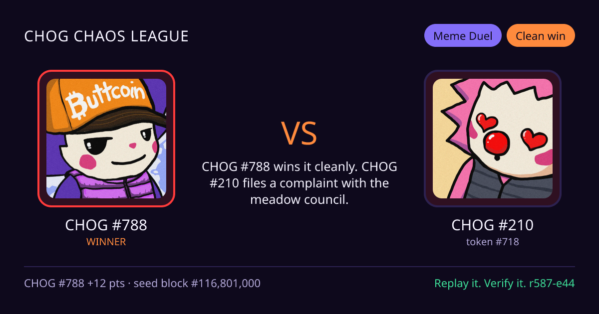 Highlight card: CHOG #788 versus CHOG #210