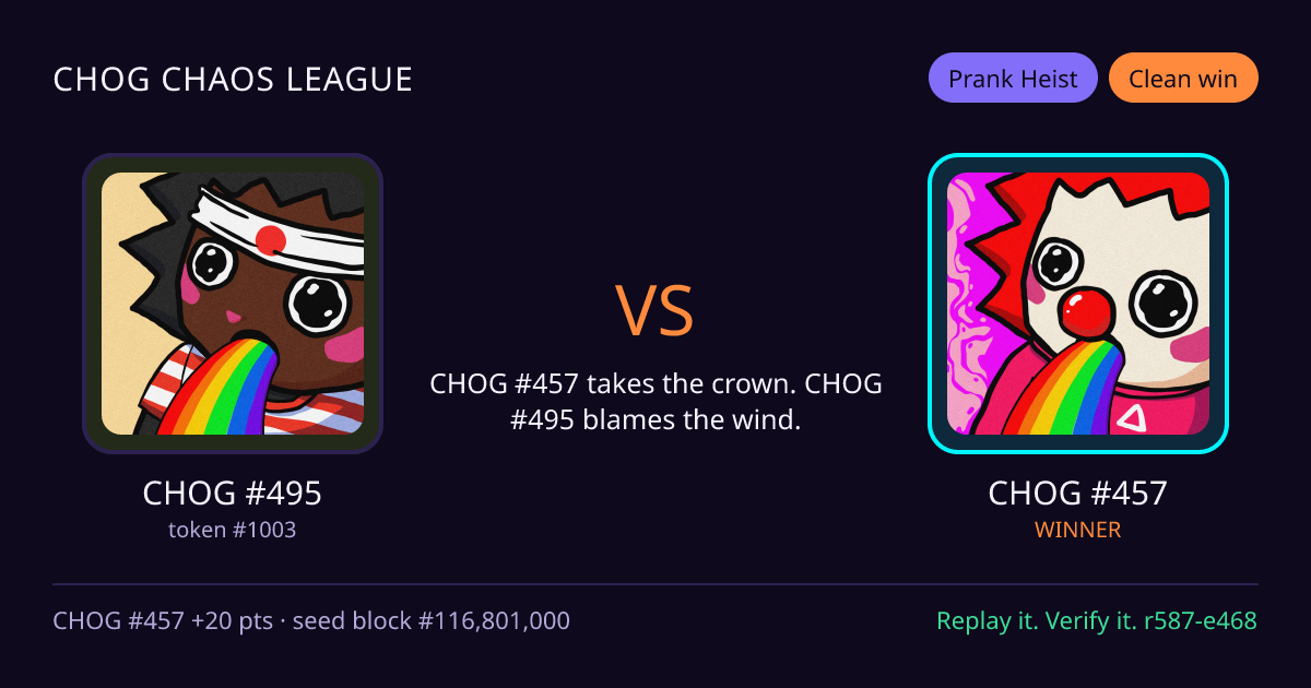 Highlight card: CHOG #495 versus CHOG #457