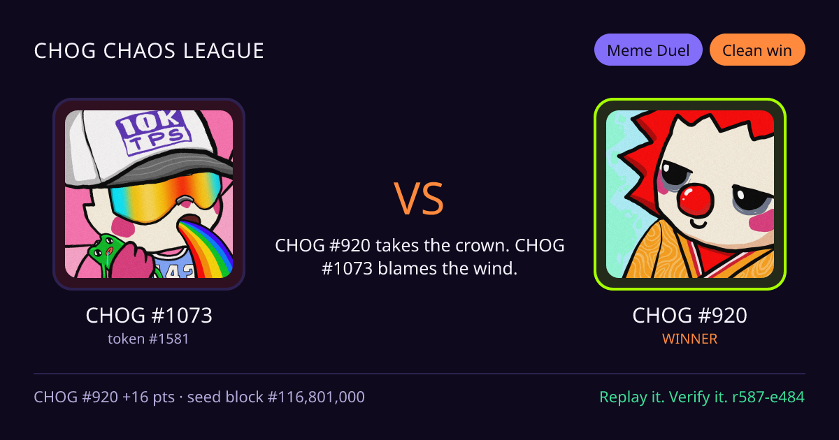 Highlight card: CHOG #1073 versus CHOG #920