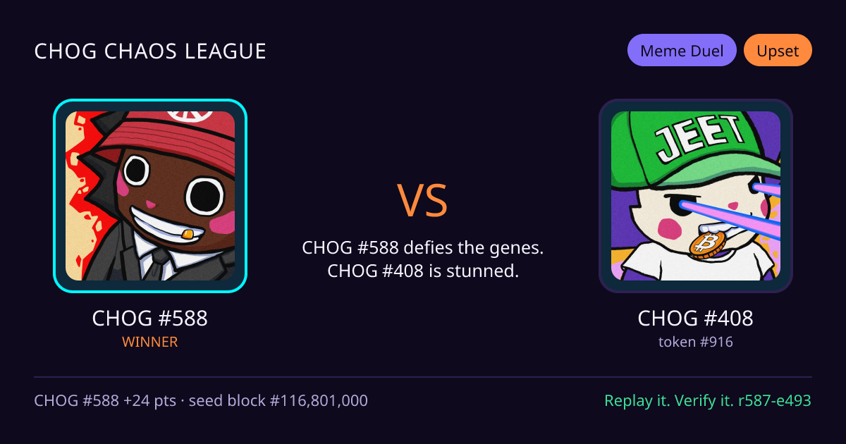 Highlight card: CHOG #588 versus CHOG #408