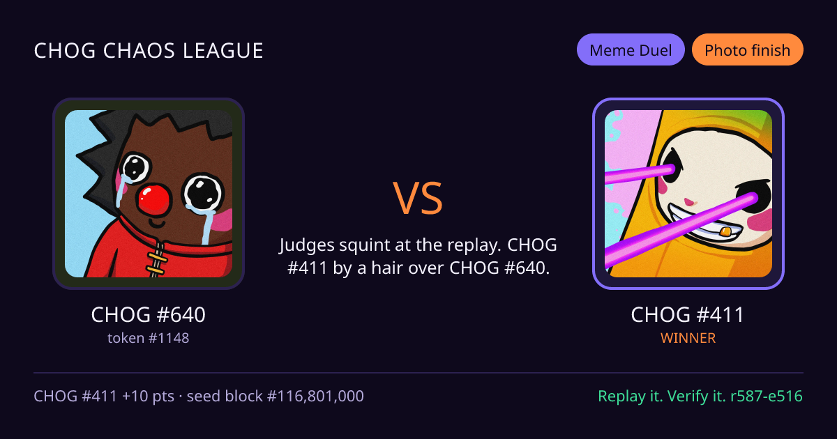 Highlight card: CHOG #640 versus CHOG #411