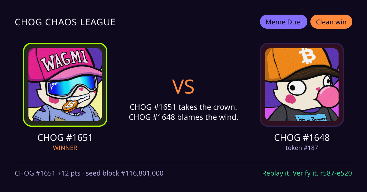 Highlight card: CHOG #1651 versus CHOG #1648