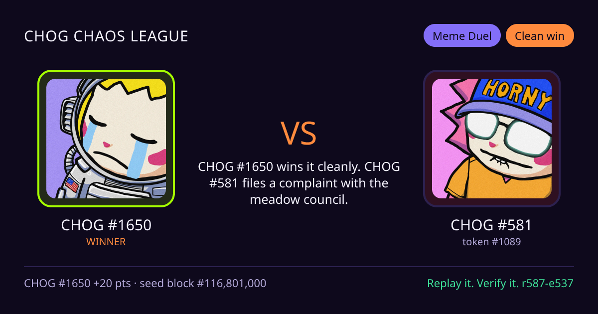 Highlight card: CHOG #1650 versus CHOG #581
