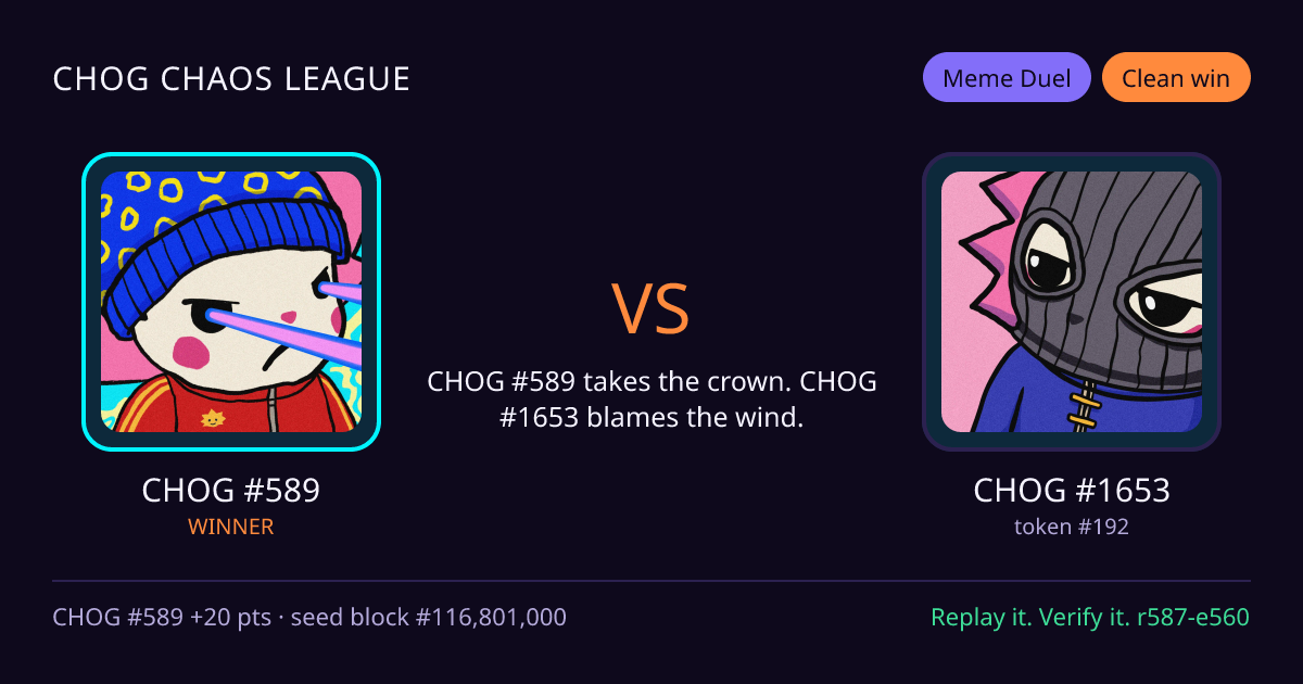 Highlight card: CHOG #589 versus CHOG #1653