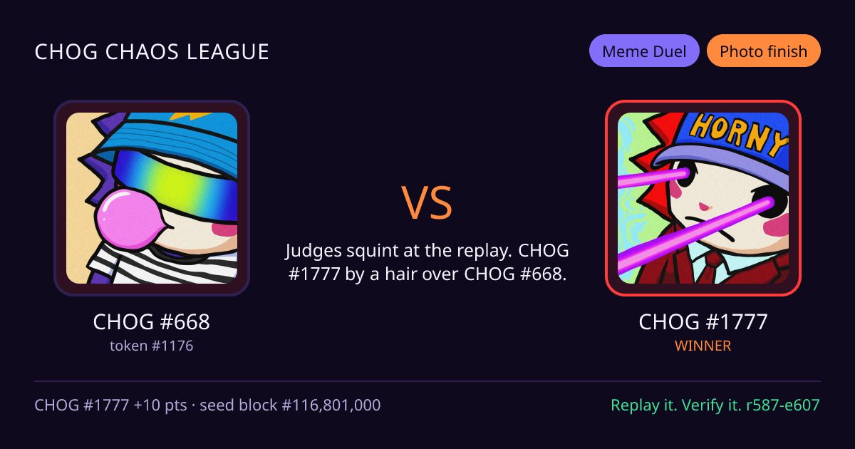 Highlight card: CHOG #668 versus CHOG #1777
