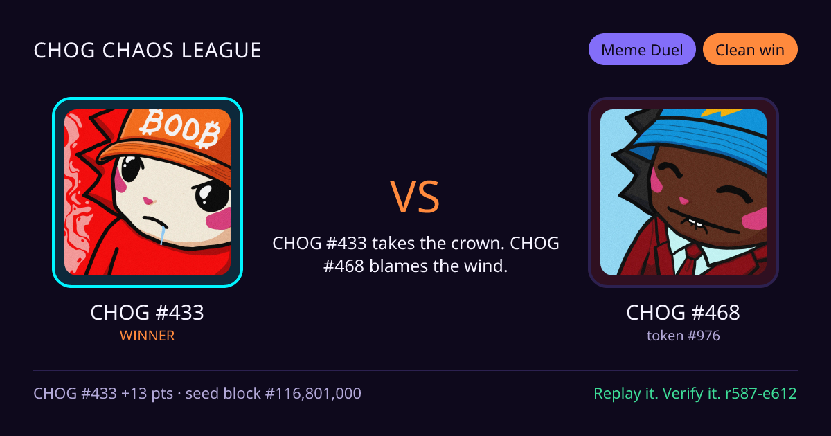 Highlight card: CHOG #433 versus CHOG #468