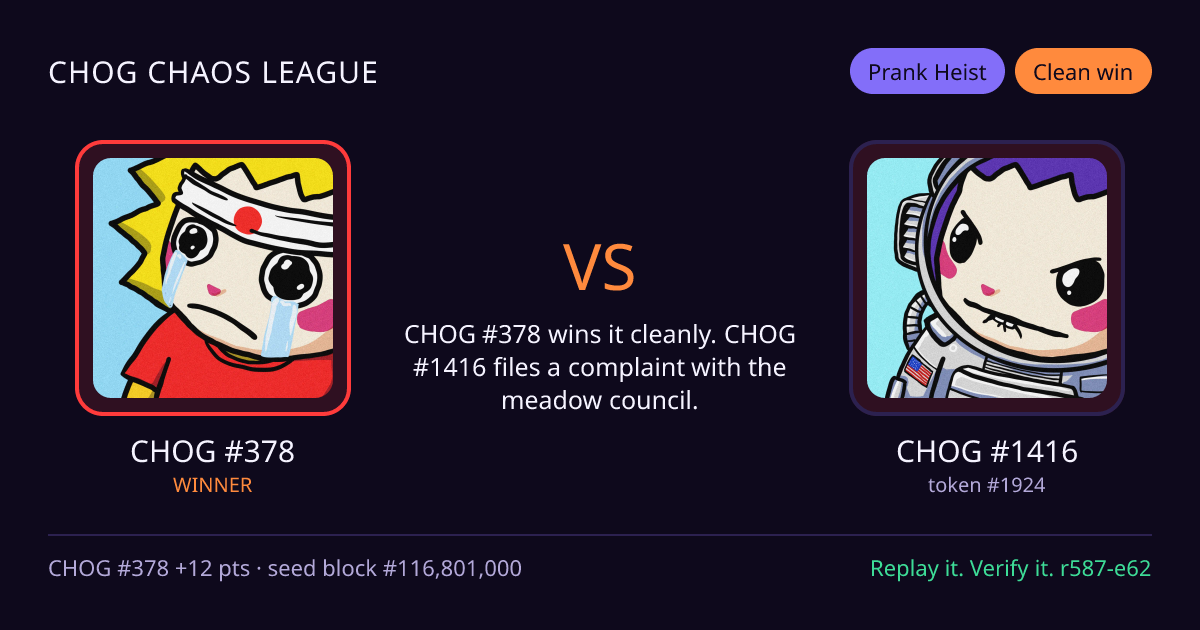 Highlight card: CHOG #378 versus CHOG #1416