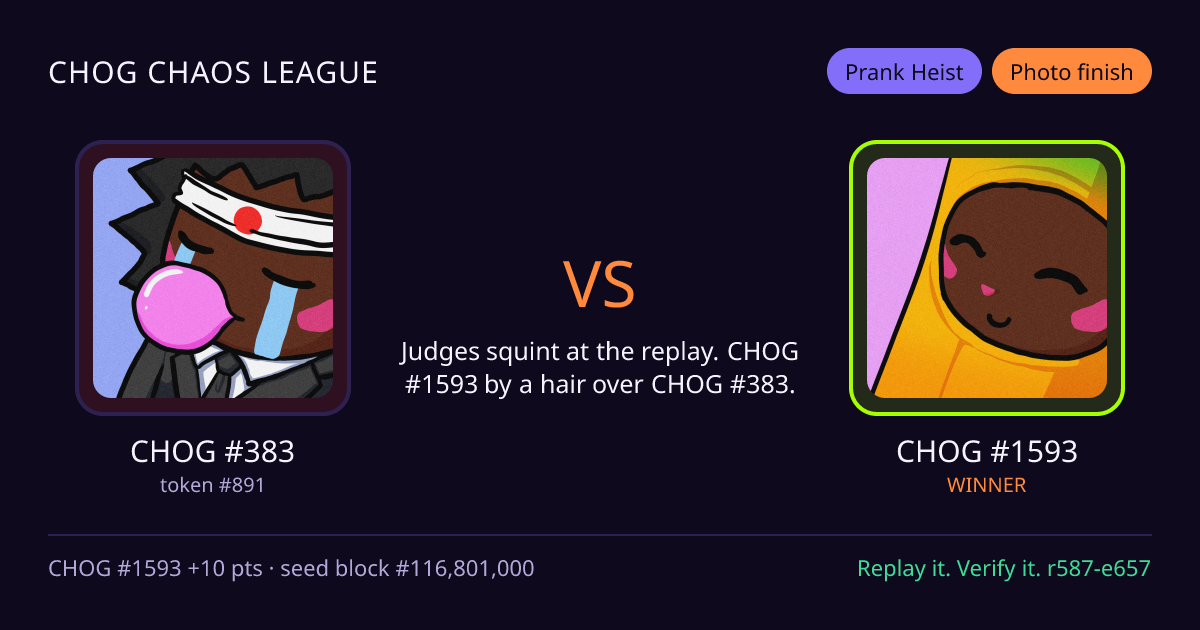 Highlight card: CHOG #383 versus CHOG #1593