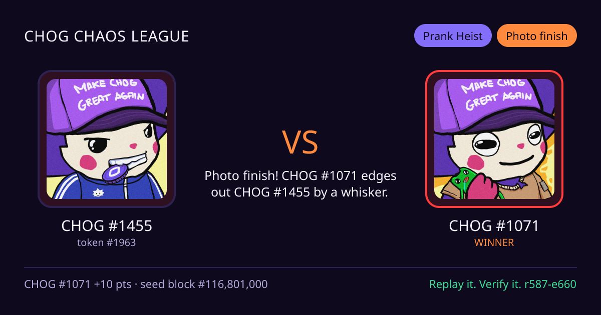 Highlight card: CHOG #1455 versus CHOG #1071