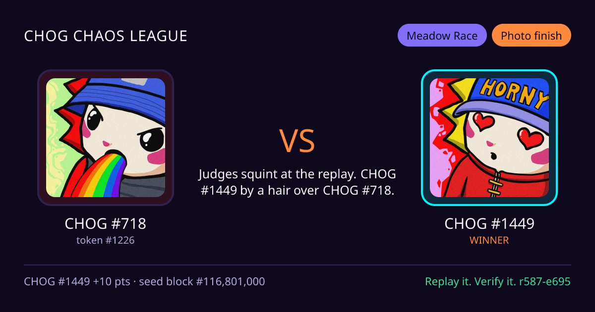 Highlight card: CHOG #718 versus CHOG #1449