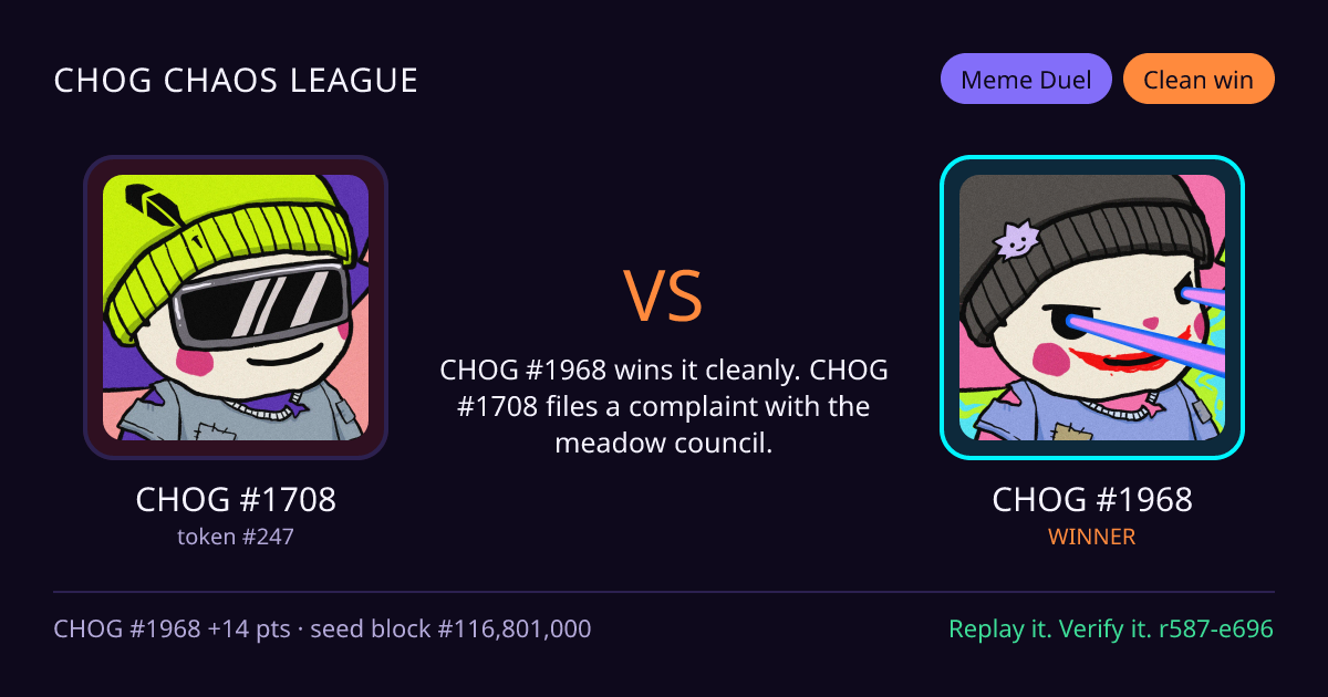 Highlight card: CHOG #1708 versus CHOG #1968