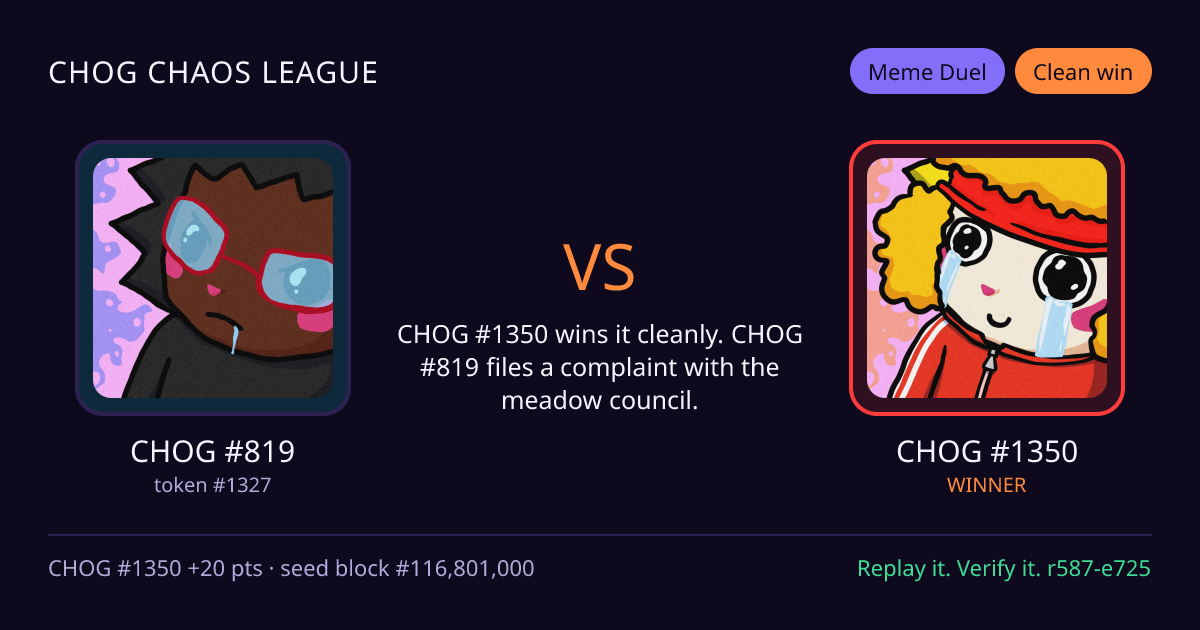 Highlight card: CHOG #819 versus CHOG #1350