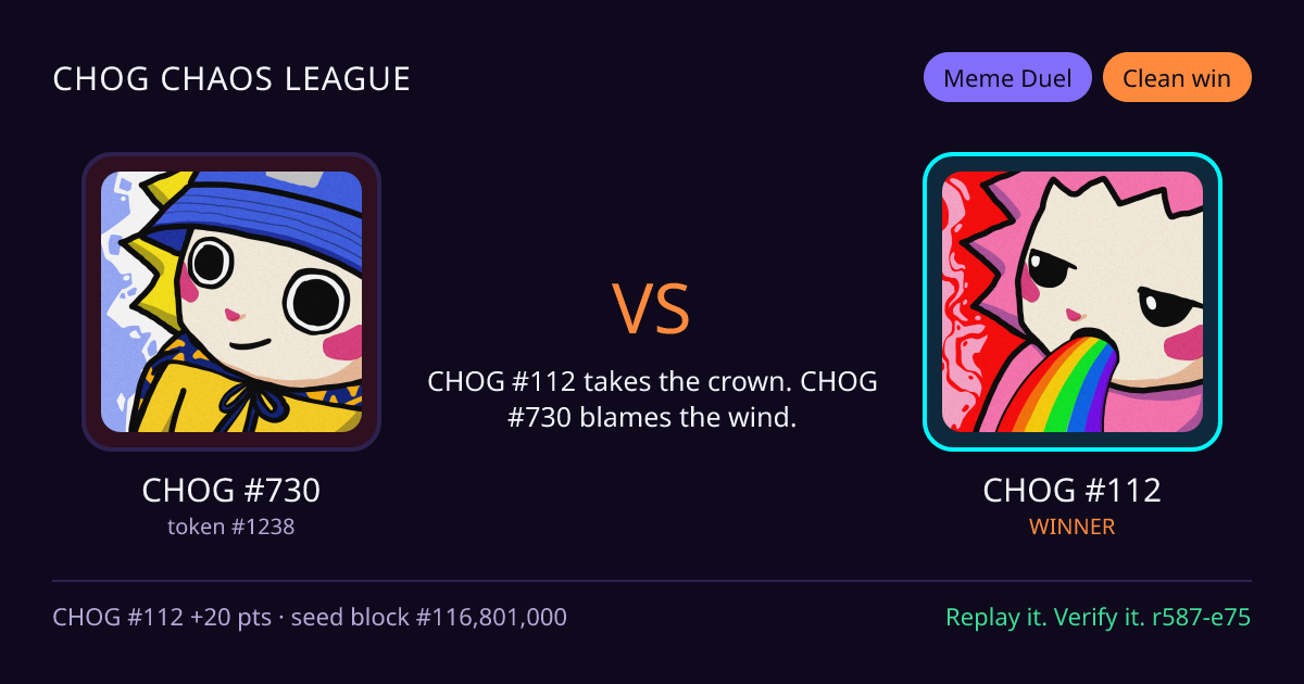 Highlight card: CHOG #730 versus CHOG #112