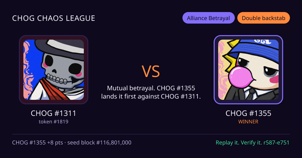 Highlight card: CHOG #1311 versus CHOG #1355