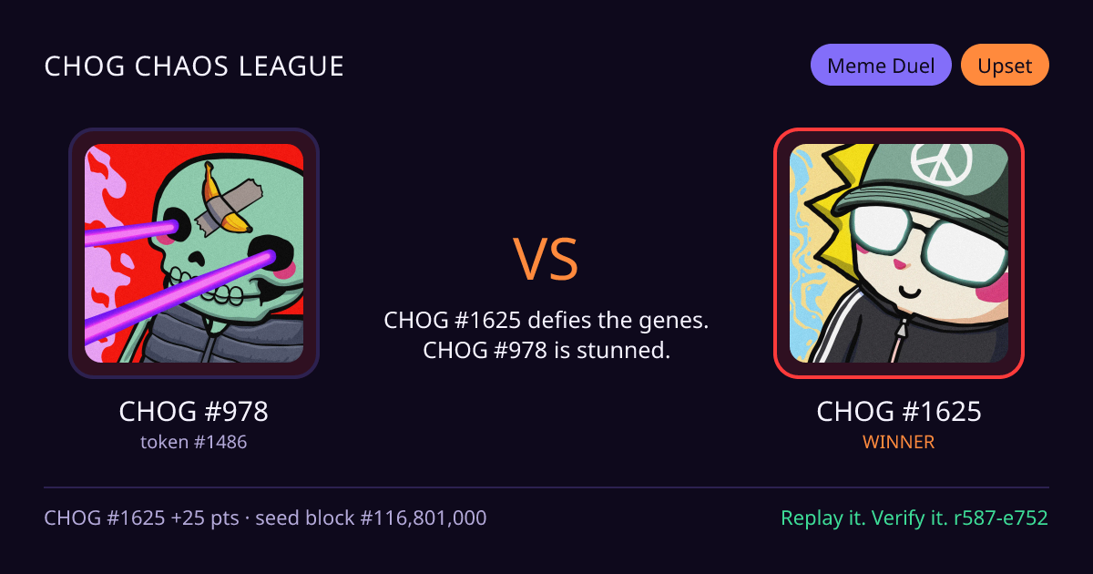 Highlight card: CHOG #978 versus CHOG #1625