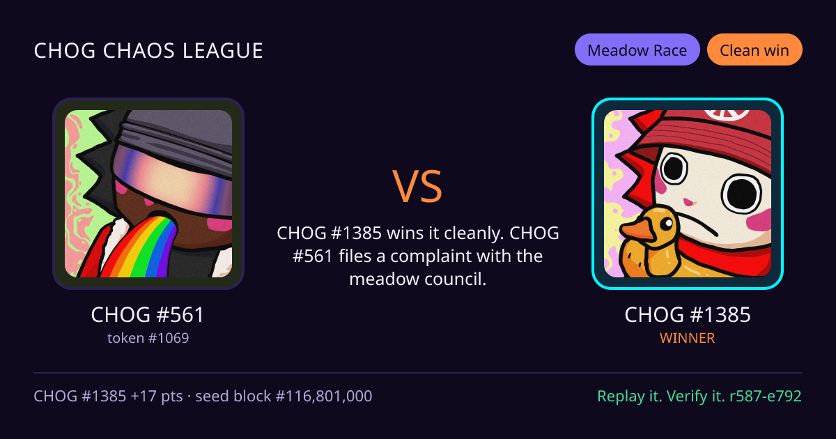 Highlight card: CHOG #561 versus CHOG #1385