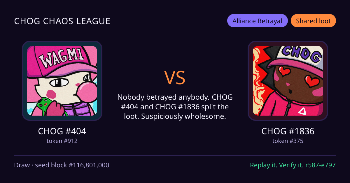 Highlight card: CHOG #404 versus CHOG #1836