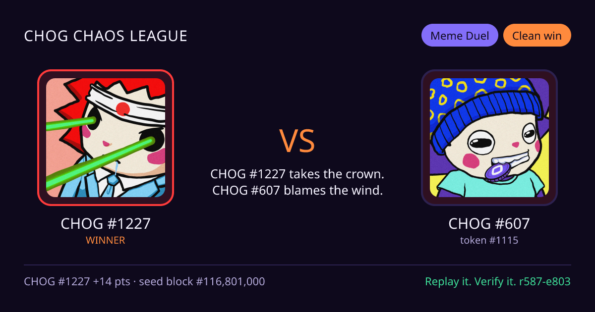 Highlight card: CHOG #1227 versus CHOG #607