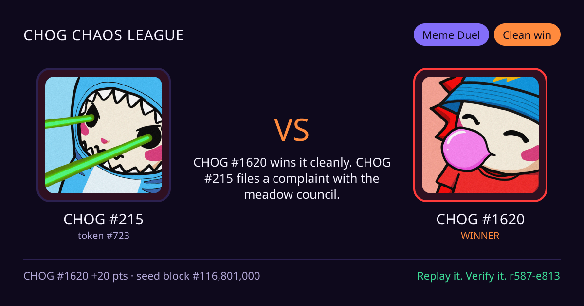 Highlight card: CHOG #215 versus CHOG #1620