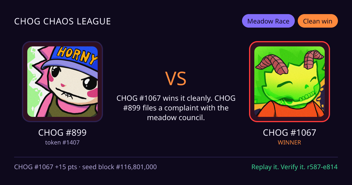 Highlight card: CHOG #899 versus CHOG #1067