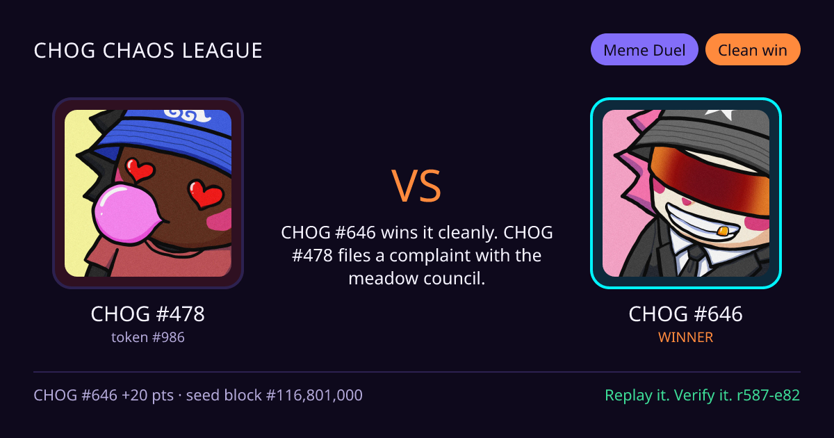 Highlight card: CHOG #478 versus CHOG #646