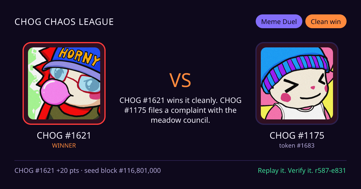 Highlight card: CHOG #1621 versus CHOG #1175