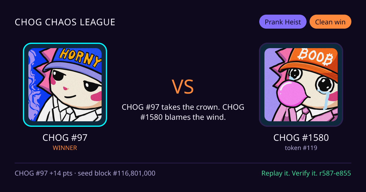 Highlight card: CHOG #97 versus CHOG #1580