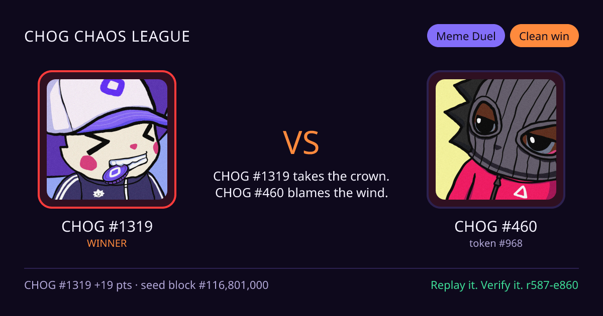 Highlight card: CHOG #1319 versus CHOG #460