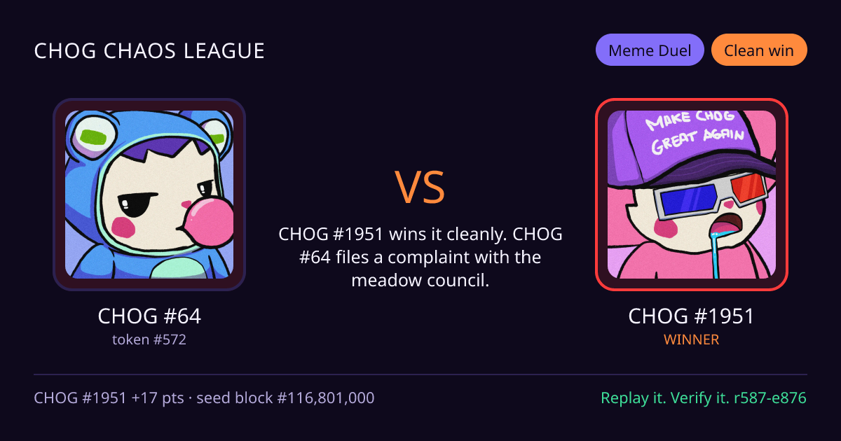 Highlight card: CHOG #64 versus CHOG #1951