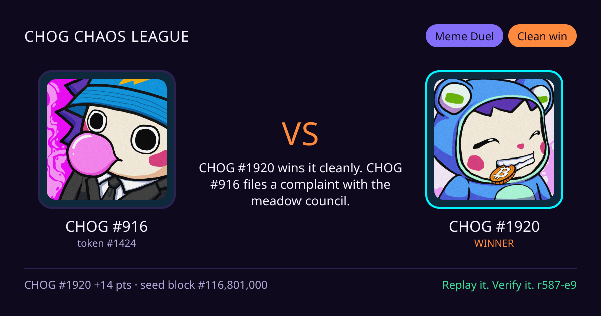 Highlight card: CHOG #916 versus CHOG #1920