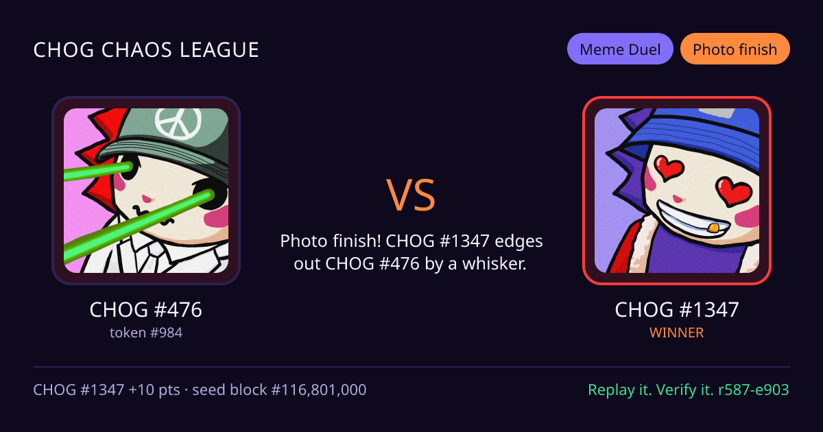 Highlight card: CHOG #476 versus CHOG #1347