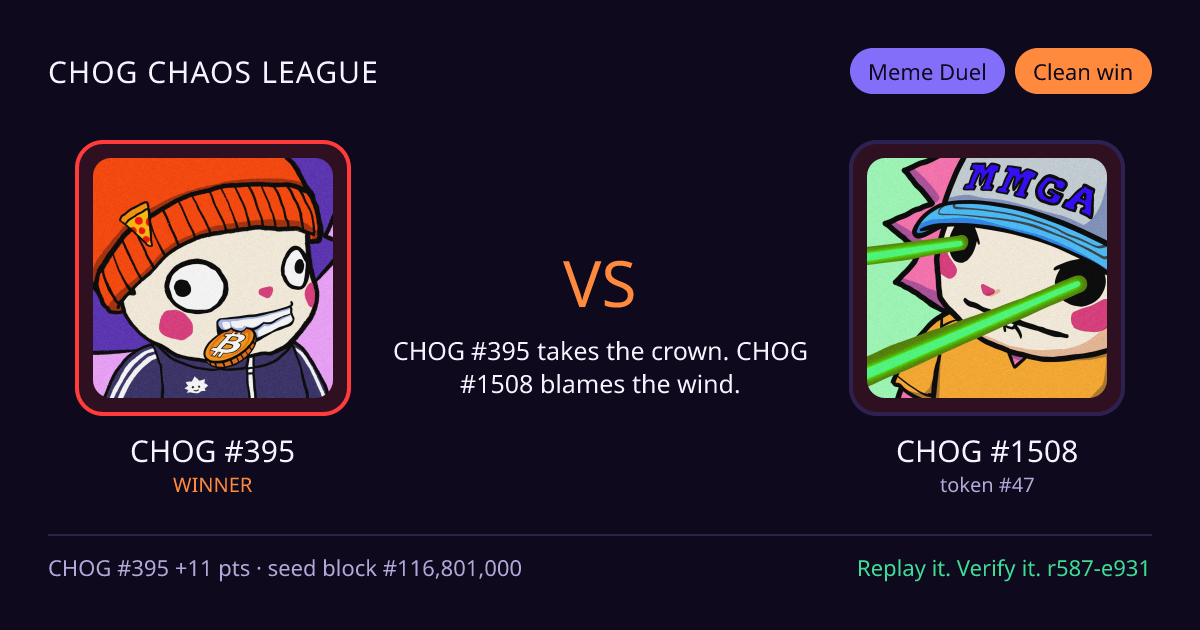 Highlight card: CHOG #395 versus CHOG #1508