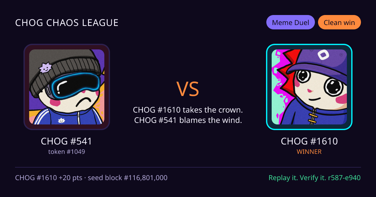 Highlight card: CHOG #541 versus CHOG #1610