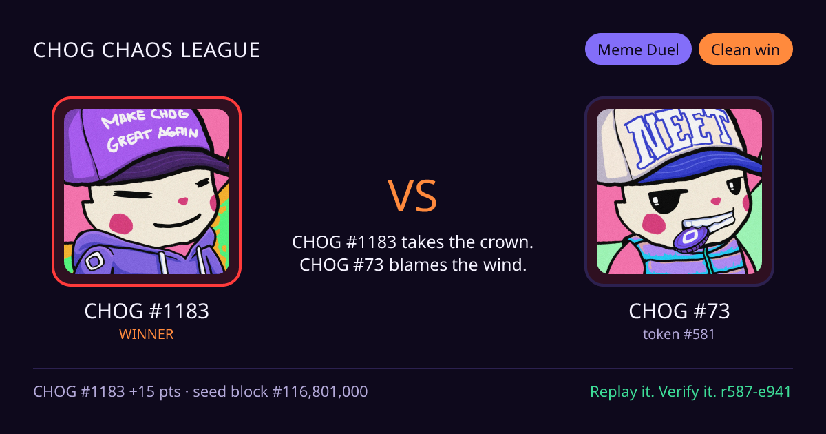 Highlight card: CHOG #1183 versus CHOG #73