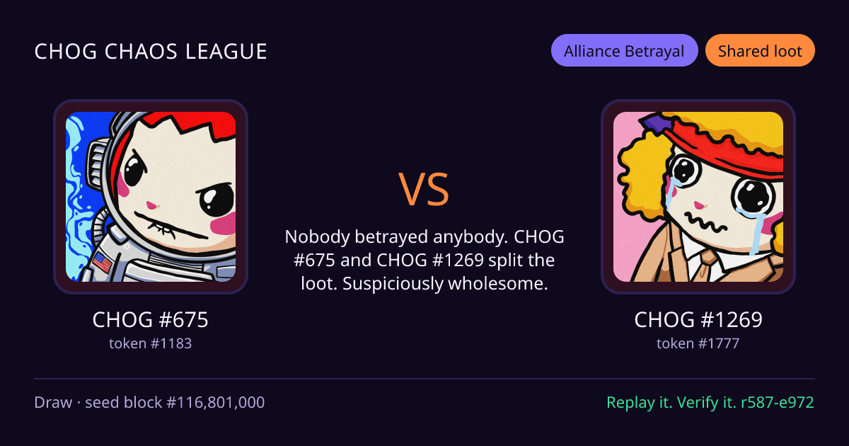 Highlight card: CHOG #675 versus CHOG #1269