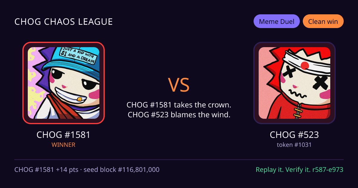 Highlight card: CHOG #1581 versus CHOG #523